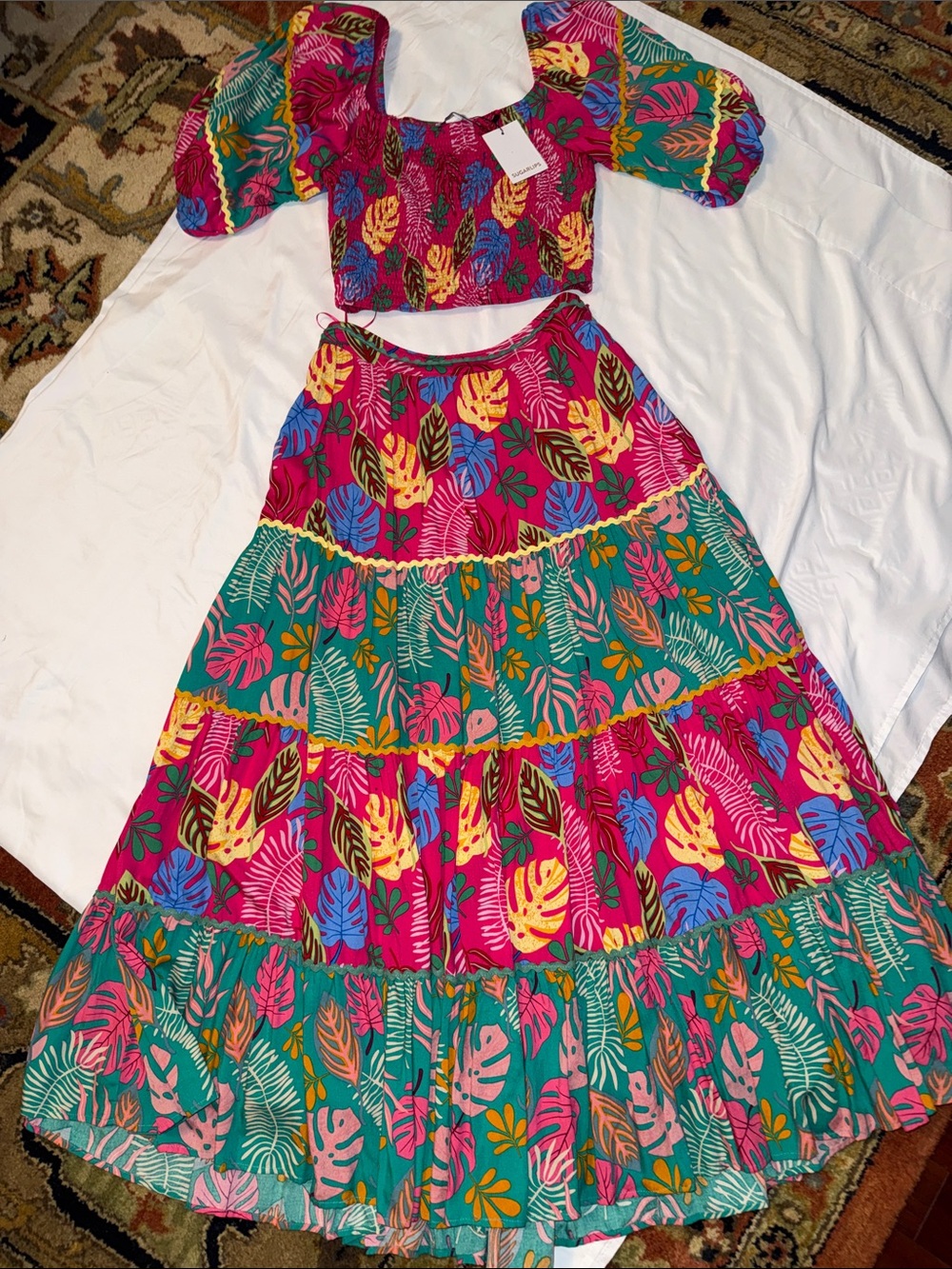 Sugarlips, maxi skirt and top. Vibrant summer colors.